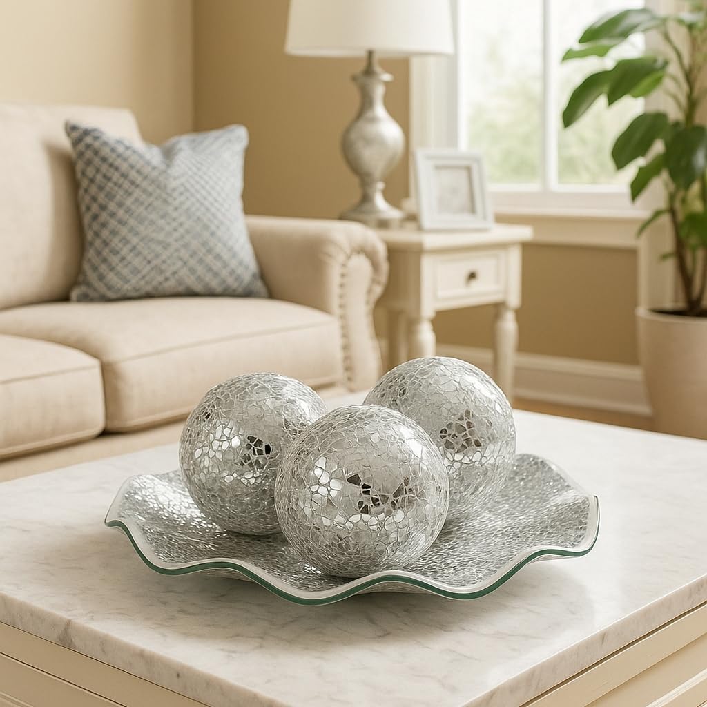 Mosaic Glass Decorative Tray Set / Silver / 11.5 Inch