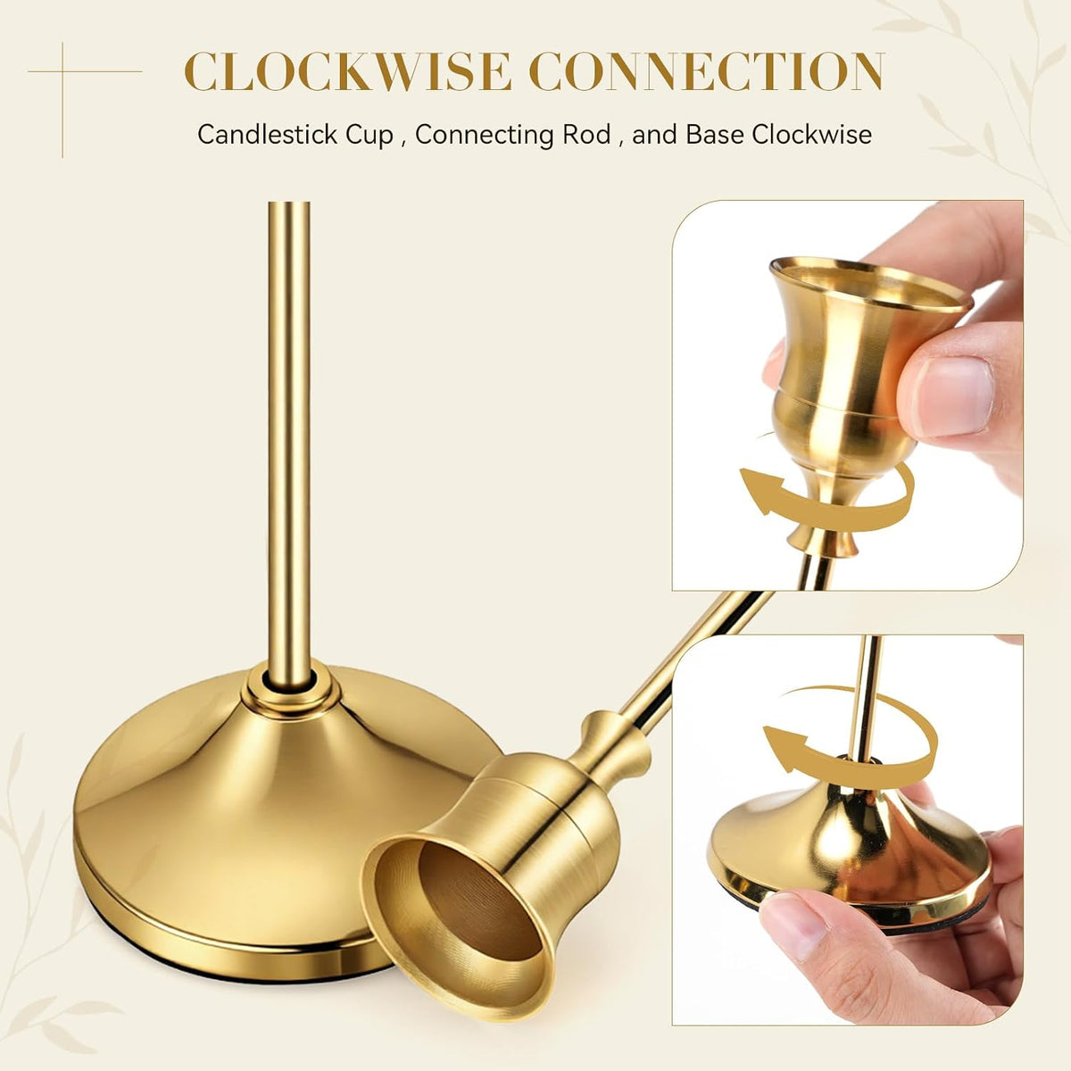 48Pack （16 Sets） Brass Gold Metal Taper Candle Holders Candlestick Holders - Candle Holder for Halloween Decorations
