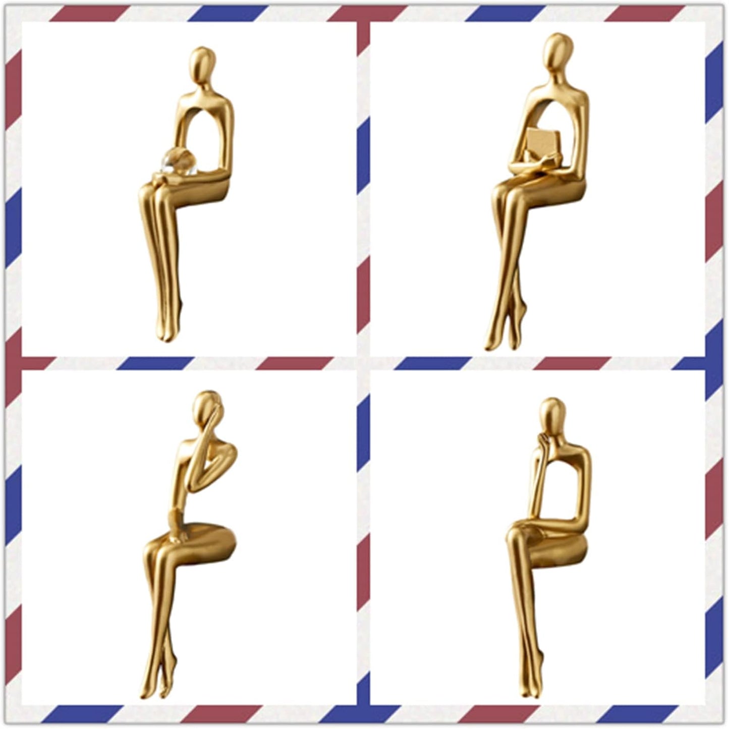 Resin Reading Sculpture Decor Sitting Thinker Statue Abstract Sculptures / Gold