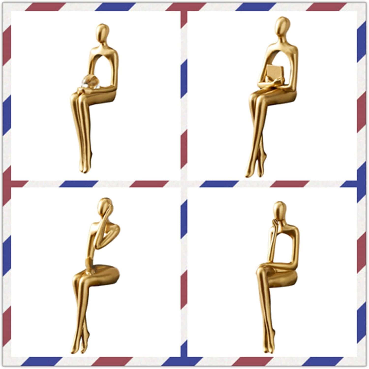 Resin Reading Sculpture Decor Sitting Thinker Statue Abstract Sculptures / Gold