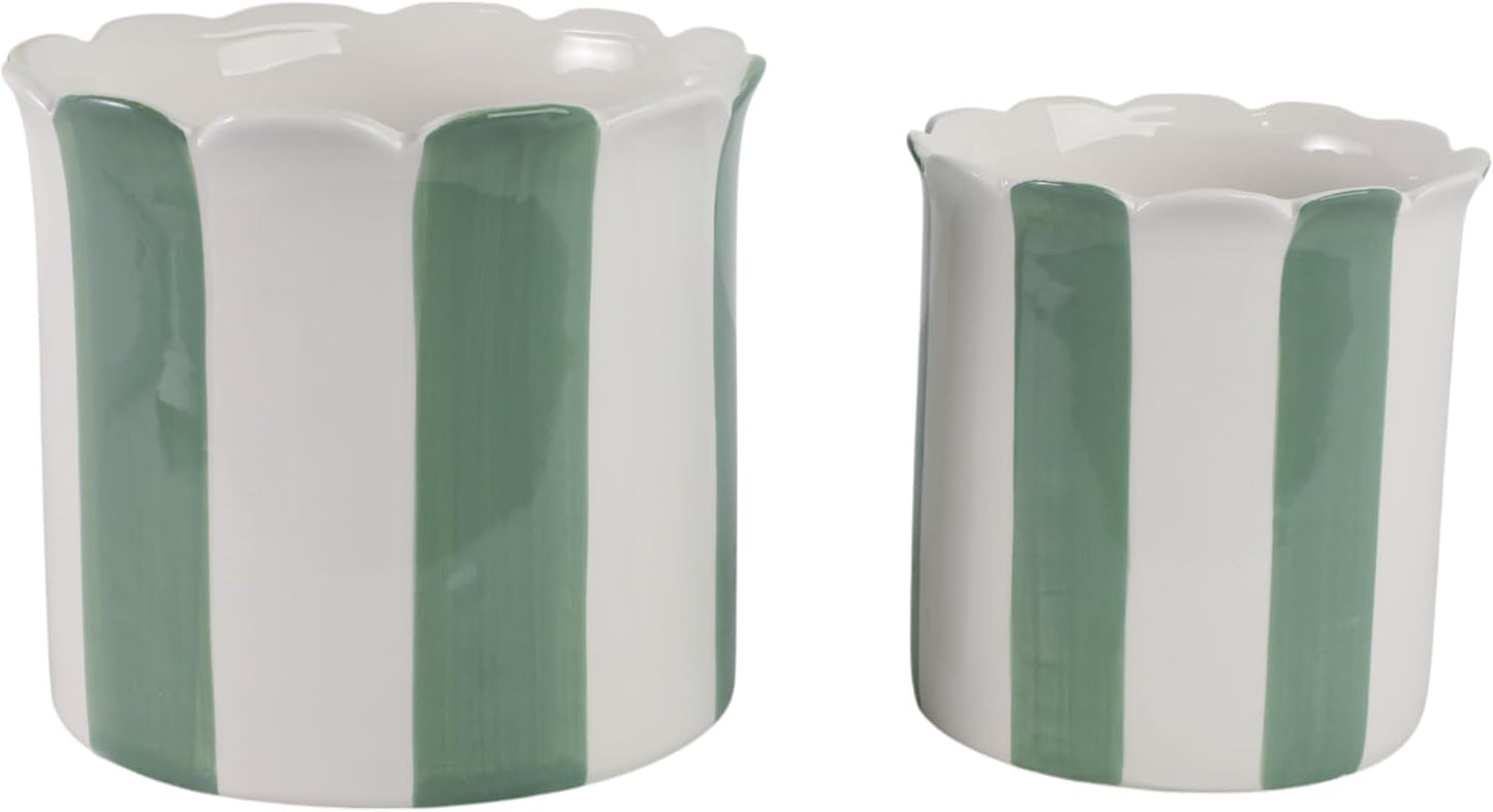 Ceramic Planter Pots / 6"L x 6"W x 6"H and 8"L x 8"W x 7"H / Green