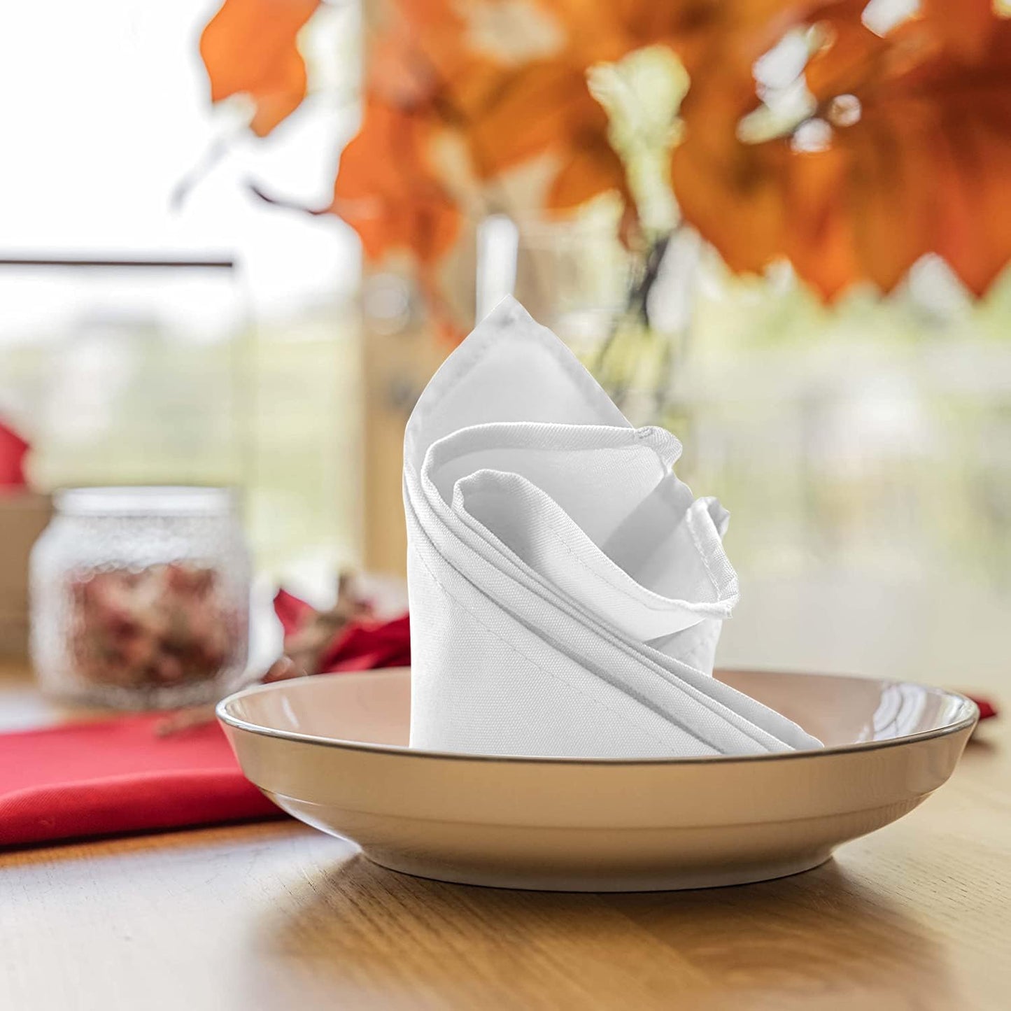 White Cloth Napkins Bulk (Pack of 24) - 100% Polyester Dinner Linen Napkins Cloth Washable & Reusable - Durable with