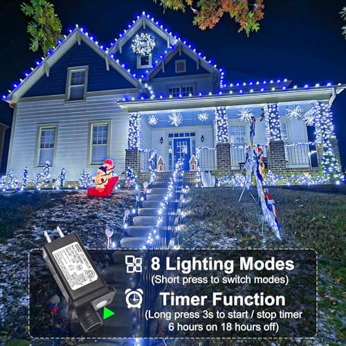 Blue and White Christmas Lights, 66FT 200 LED Christmas Tree Lights