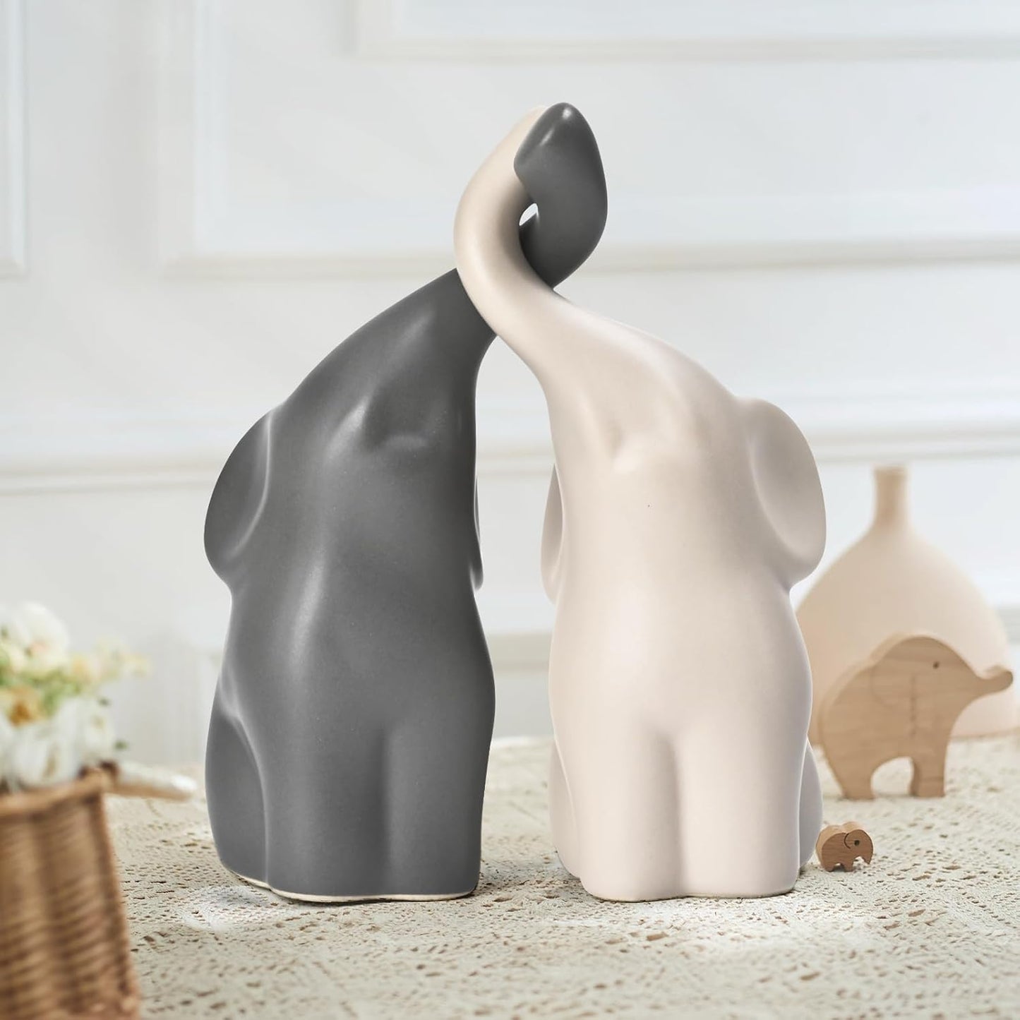 Elephant Statues Home Decor Small Figurines Home Ceramic Decor Sisterhood Elephant Ornament