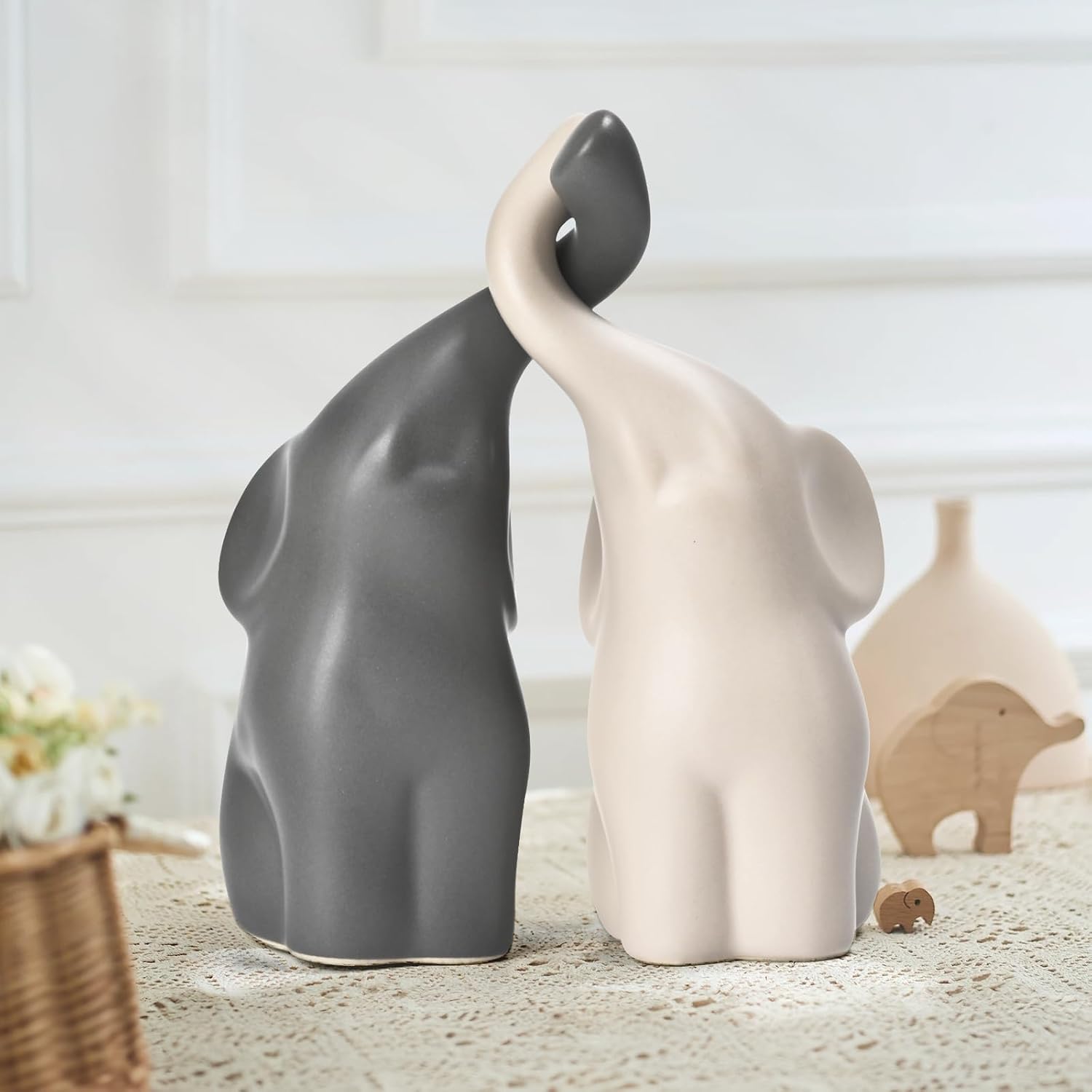 Elephant Statues Home Decor Small Figurines Home Ceramic Decor Sisterhood Elephant Ornament