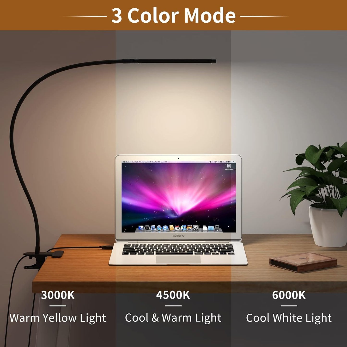 iZELL LED Desk Lamp for Home Office with Clamp [77 LEDs Light 3 Color Modes & 10 Brightness Levels] Flexible Gooseneck