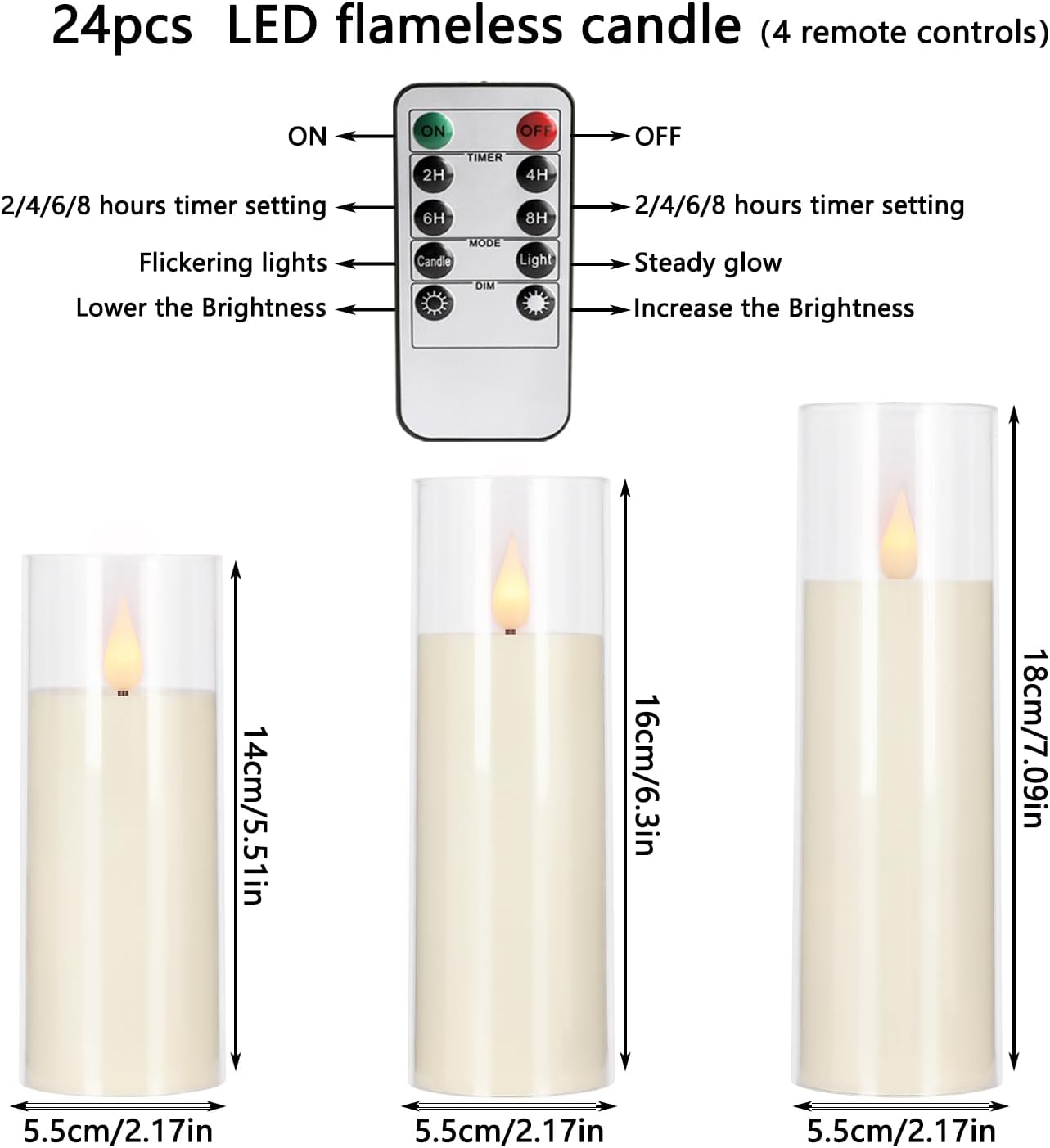 fclayvts 24 Packs of Acrylic LED Candles, Flickering Flameless Candles Battery Operated with Remote Dimmed and Timed