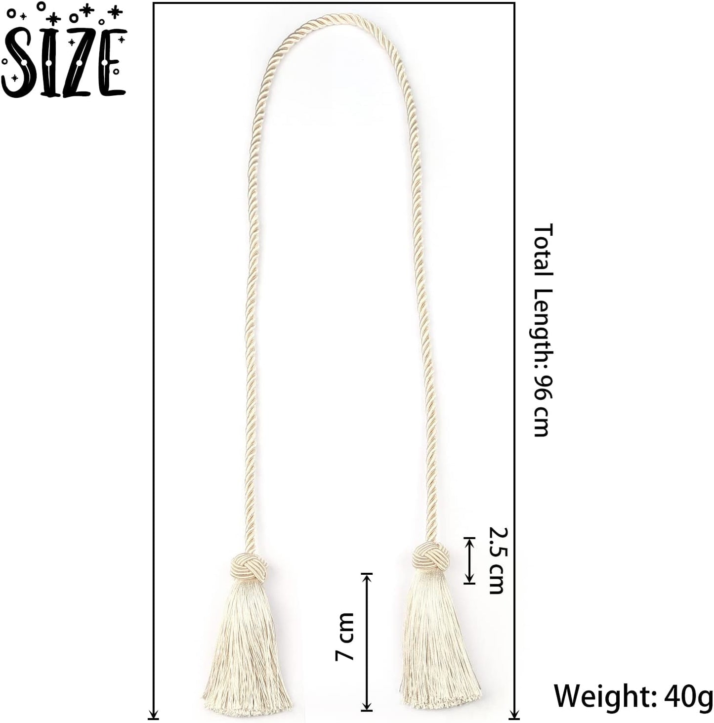 BEL AVENIR 6 Pack Handmade Rope Tassel Curtain Tiebacks | Decorative Curtain Holdbacks with Tassel (Beige, 6 Pack)