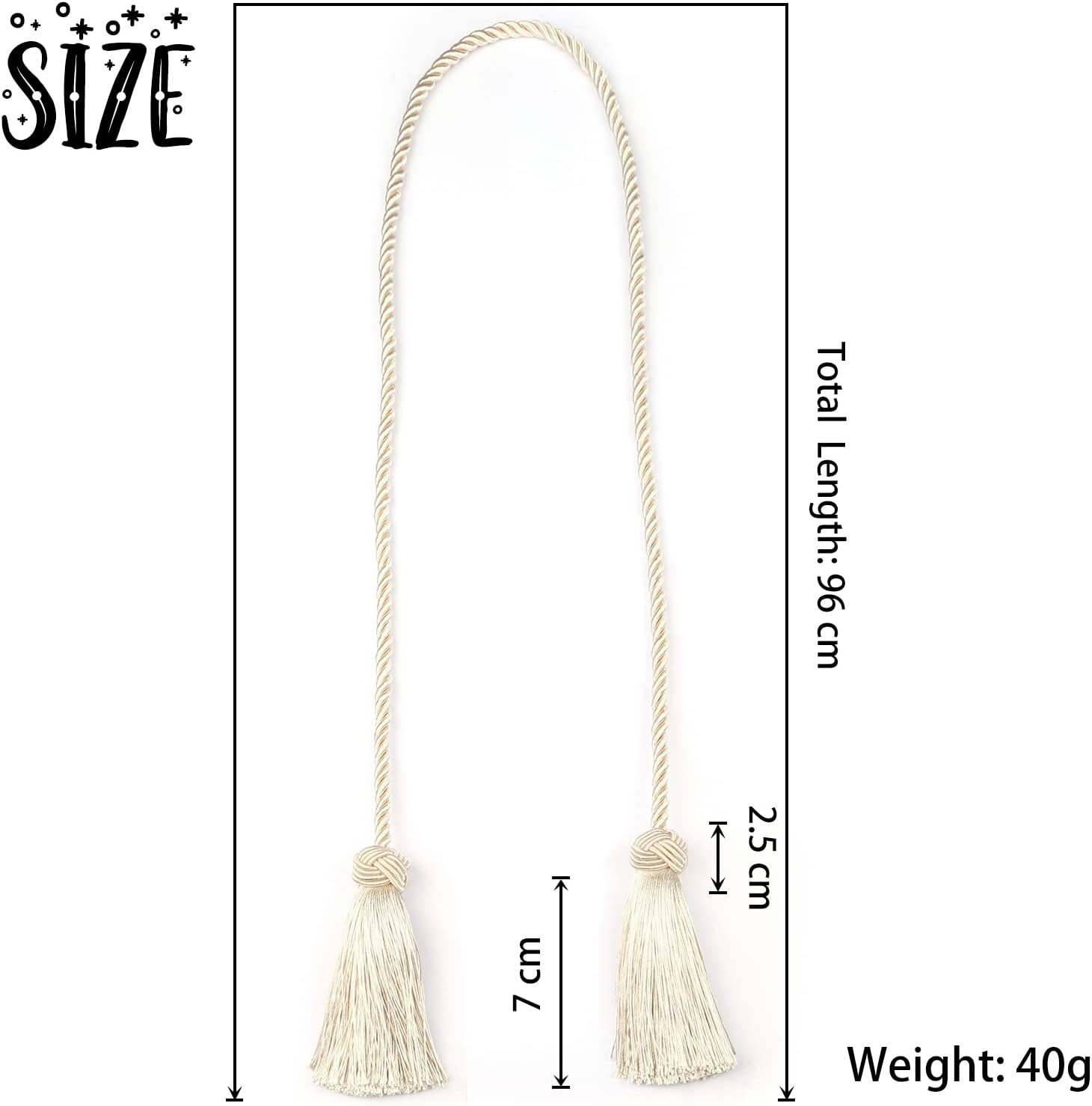 BEL AVENIR 6 Pack Handmade Rope Tassel Curtain Tiebacks | Decorative Curtain Holdbacks with Tassel (Beige, 6 Pack)