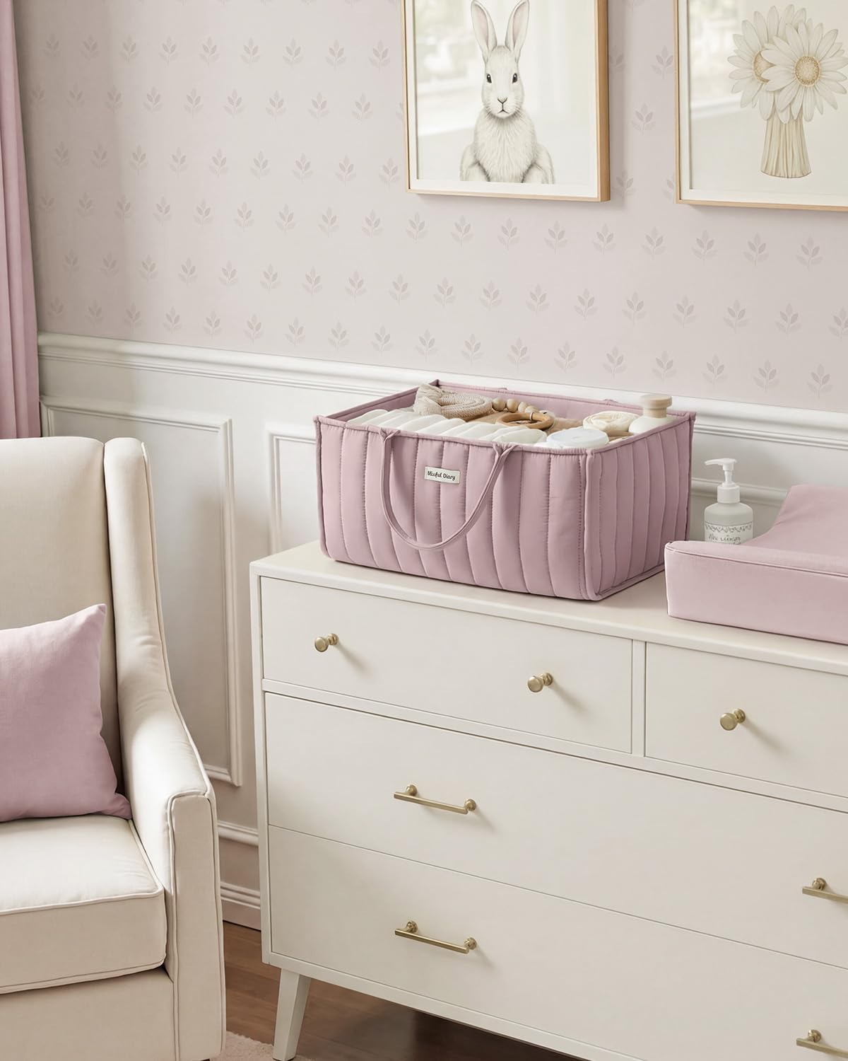 Baby Diaper Caddy Organizer / Mauve Pink
