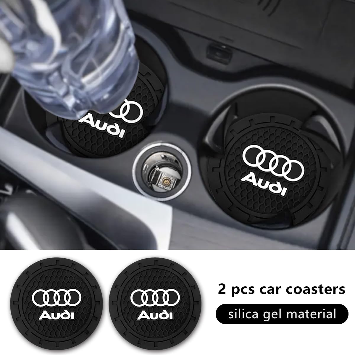 Car Cup Holder Coaster for Audi Recessed Silicone Cupholder / Black-cup-0004 / 2.75 Inch / Set of 2