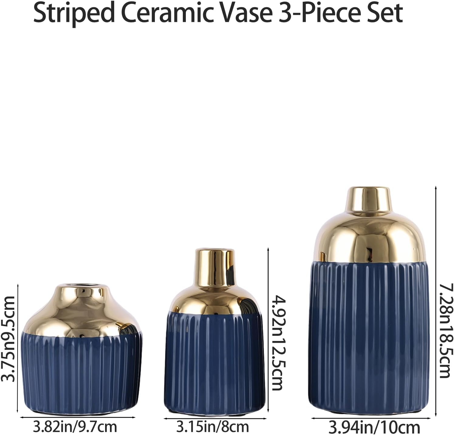 Gold Ceramic Vase 3-Piece Set / Blg / Blue