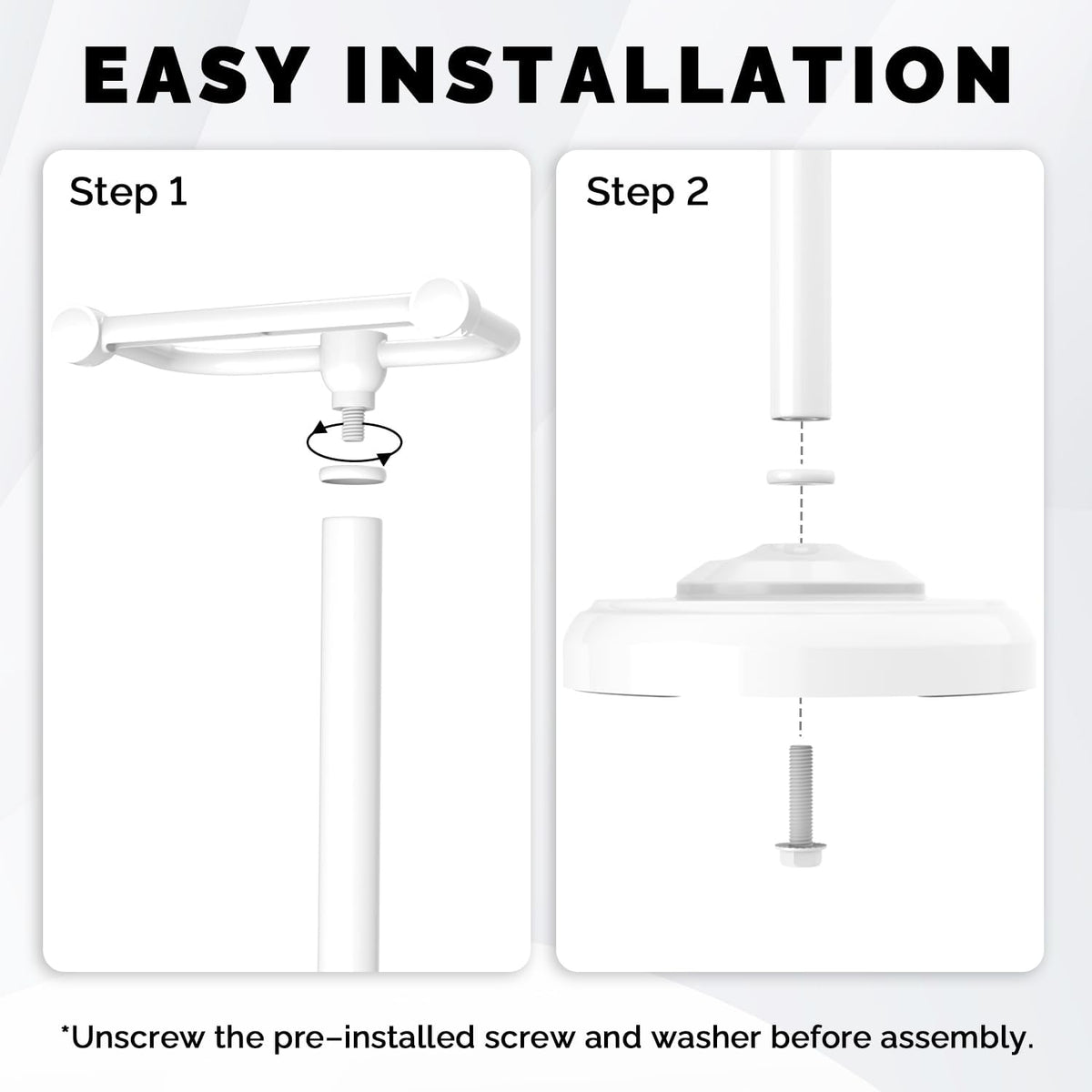 White Toilet Paper Holder Stand Stainless Steel & Weighted Base | Post Pivoting Design Easy to Change Roll, Mega Roll