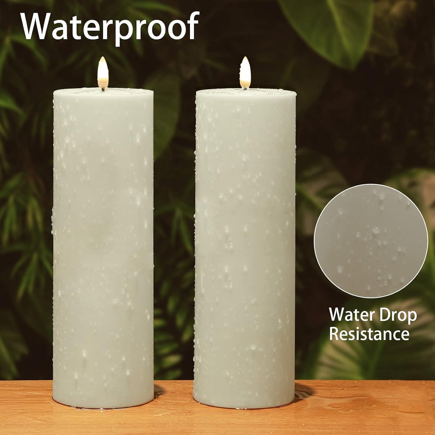 Large Flameless LED Candles Outdoor: 12" x 4" Battery Operated Pillar Candles Flickering with Timer Waterproof Fake