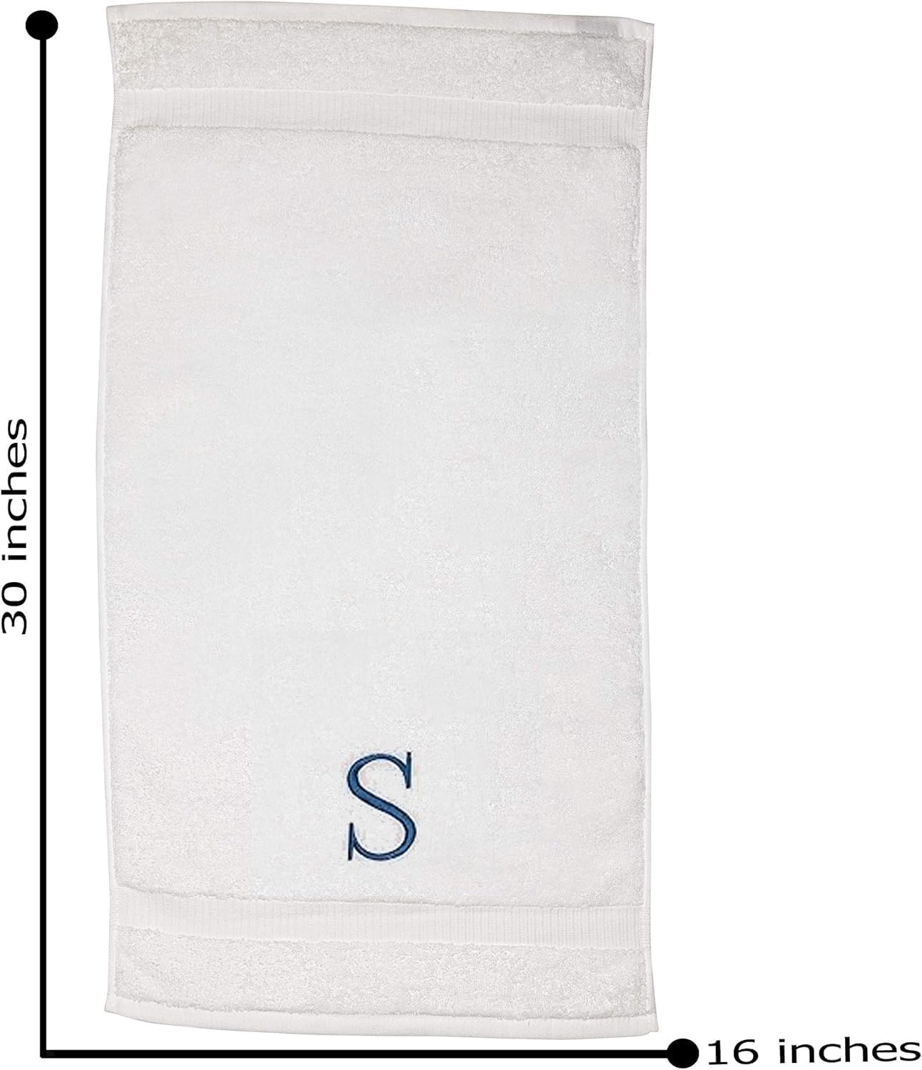 White with Navy Monogrammed Hand Towels for Bathroom - Set of 2 Letter S | Luxury Hotel Quality Initial Towels For