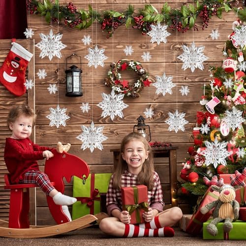 24PCS Hanging Snowflake Decorations Winter Wonderland Party Supplies