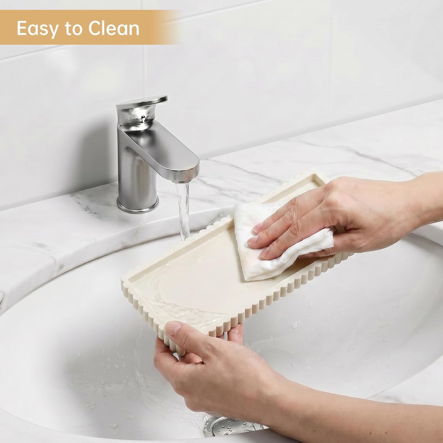 Small Silicone Bathroom Counter Tray / Beige
