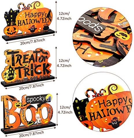 Blulu 3 Pcs 3 Pcs Halloween Decor Indoor Wood Table Sign, Boo
