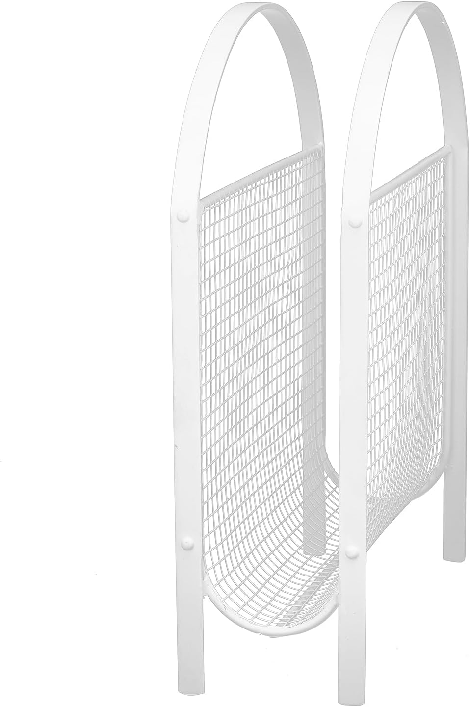 MyGift White Metal Mesh Magazine Rack, Mid Century Freestanding Holder | Sling-style storage keeps newspapers and