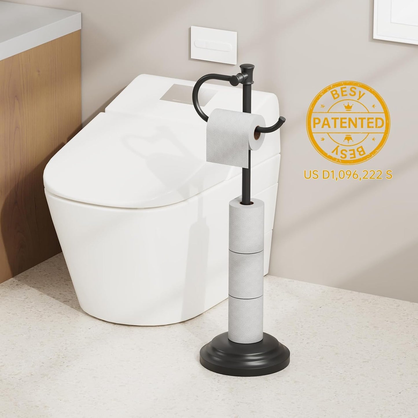 Toilet Paper Holder Floor Stand, Bathroom Freestanding Black | Toilet Tissue Roll Holder, Free Standing Rack with