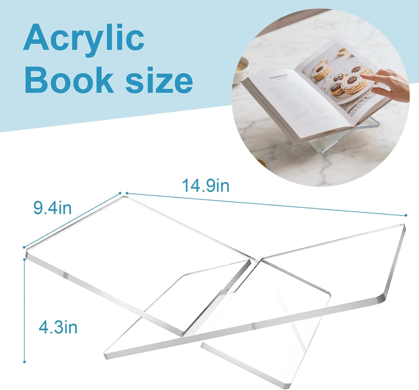 Acrylic Book Stand Holder Open Cookbook Acrylic Book Display Stand / Clear