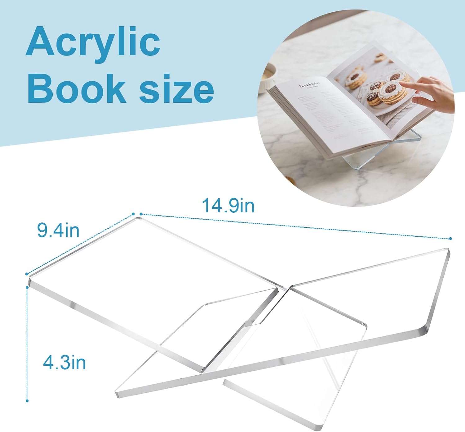 Acrylic Book Stand Holder Open Cookbook Acrylic Book Display Stand / Clear