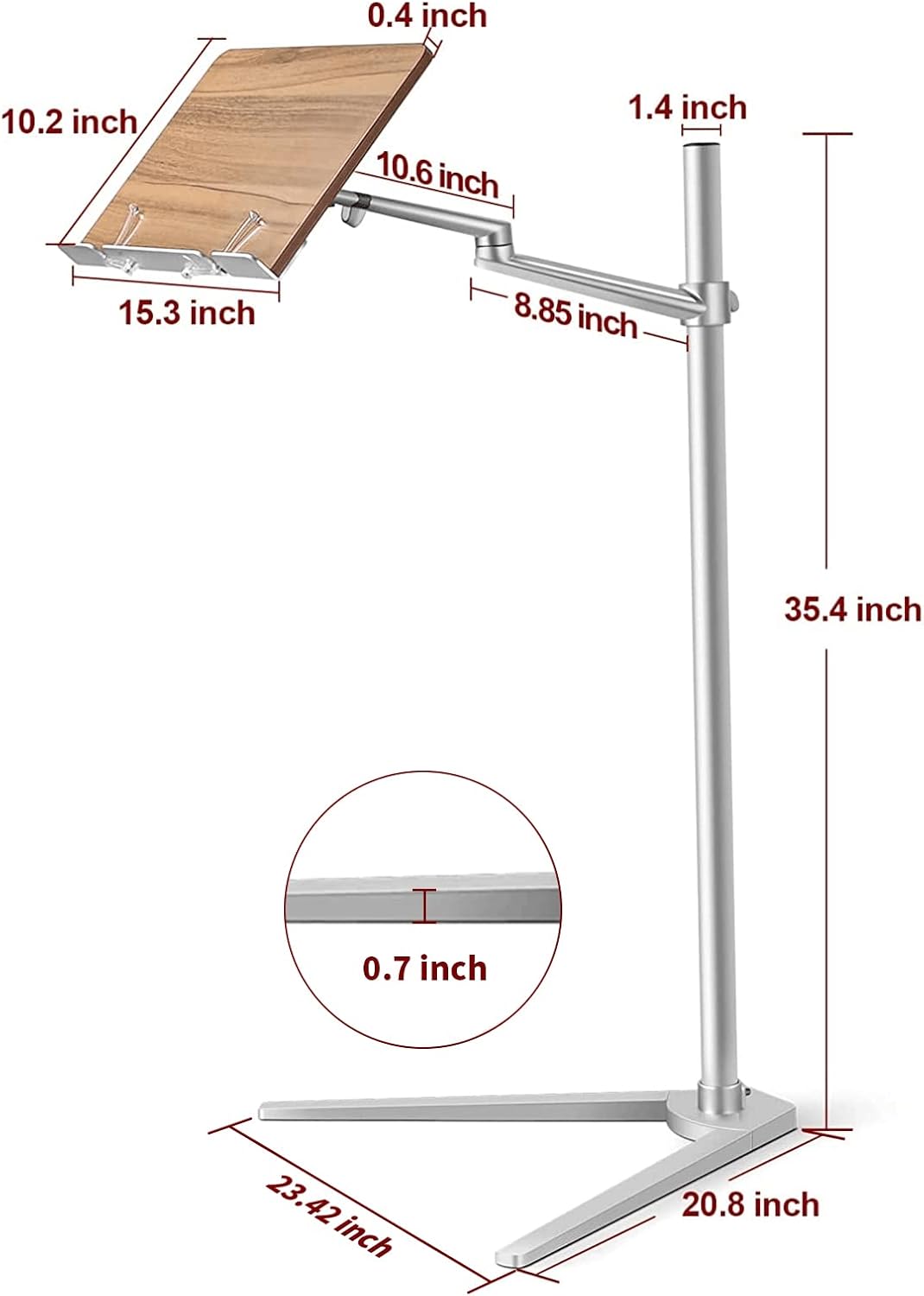 Bookstand, WoodPad, Rotating Holder for Laptop/Tablet/Phone, 2 Spring Clips