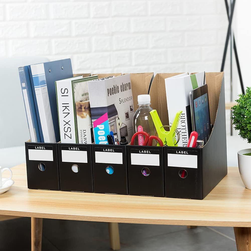 Foldable Desk File Holder Organizer Sturdy Cardboard Magazine Storage Box Document Rack with Blank Label Stickers for