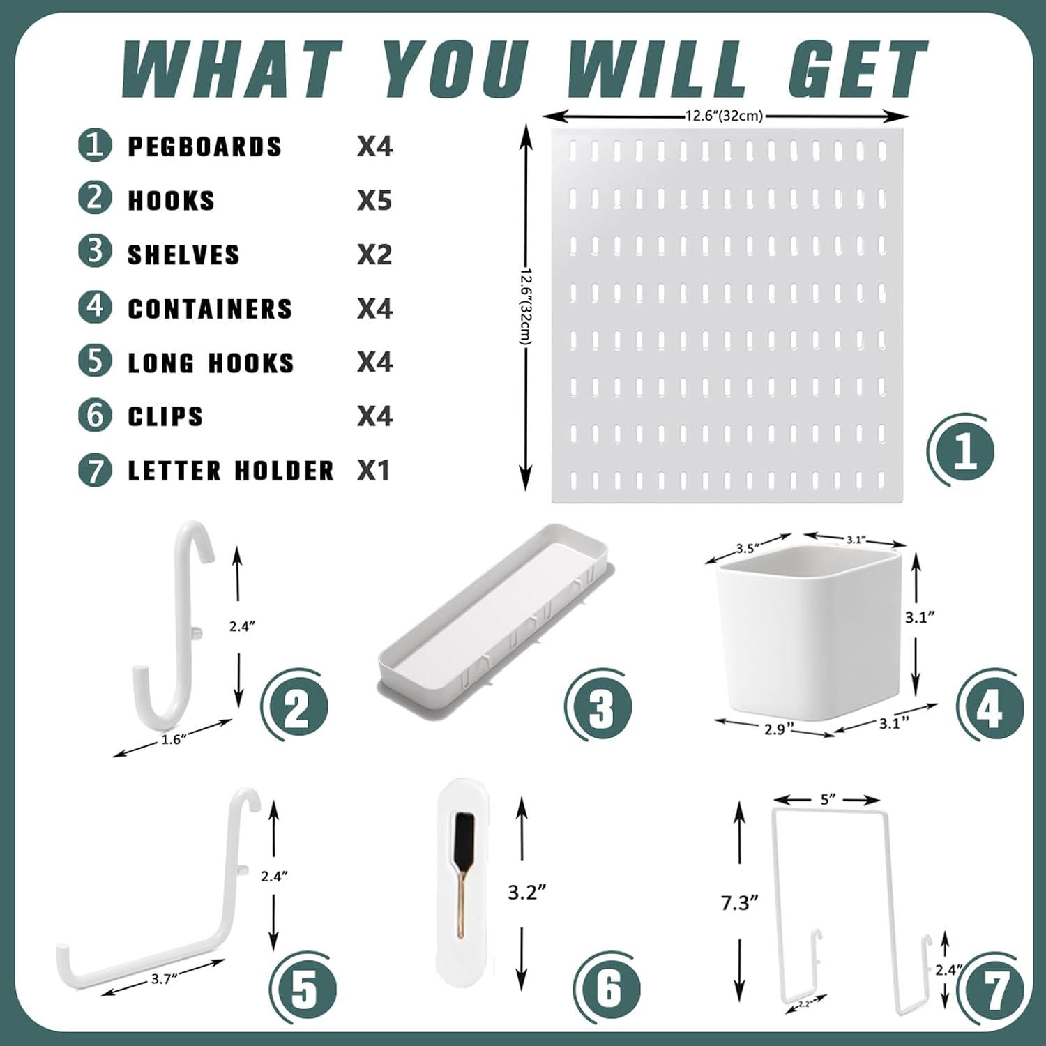 MULSAME Pegboard Combination Kit, 25.2" x 25.2" Wall Mounted Storage Set with 4 Pegboards & 20 Accessories Hanging, Peg