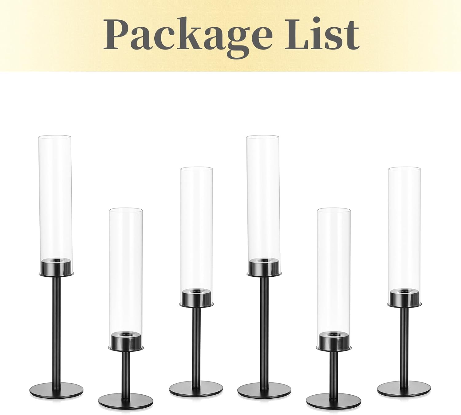 Hewory Black Candlestick Holders: 6PCS Glass Hurricane with Metal Base | Elegant Tall Taper Candle Holders at 3