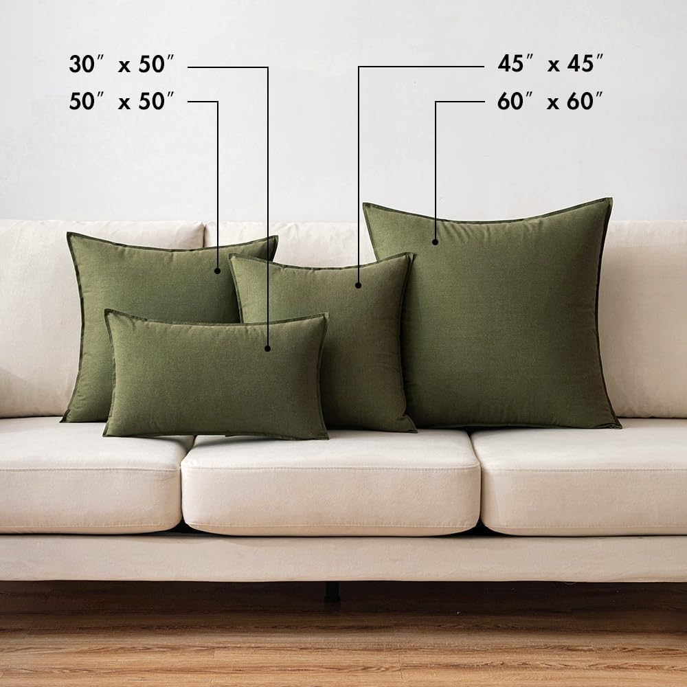 Decorative Linen Pillow Covers Boho Farmhouse Modern Soft Spring / 18 x 18 / Olive Green / Set of 2