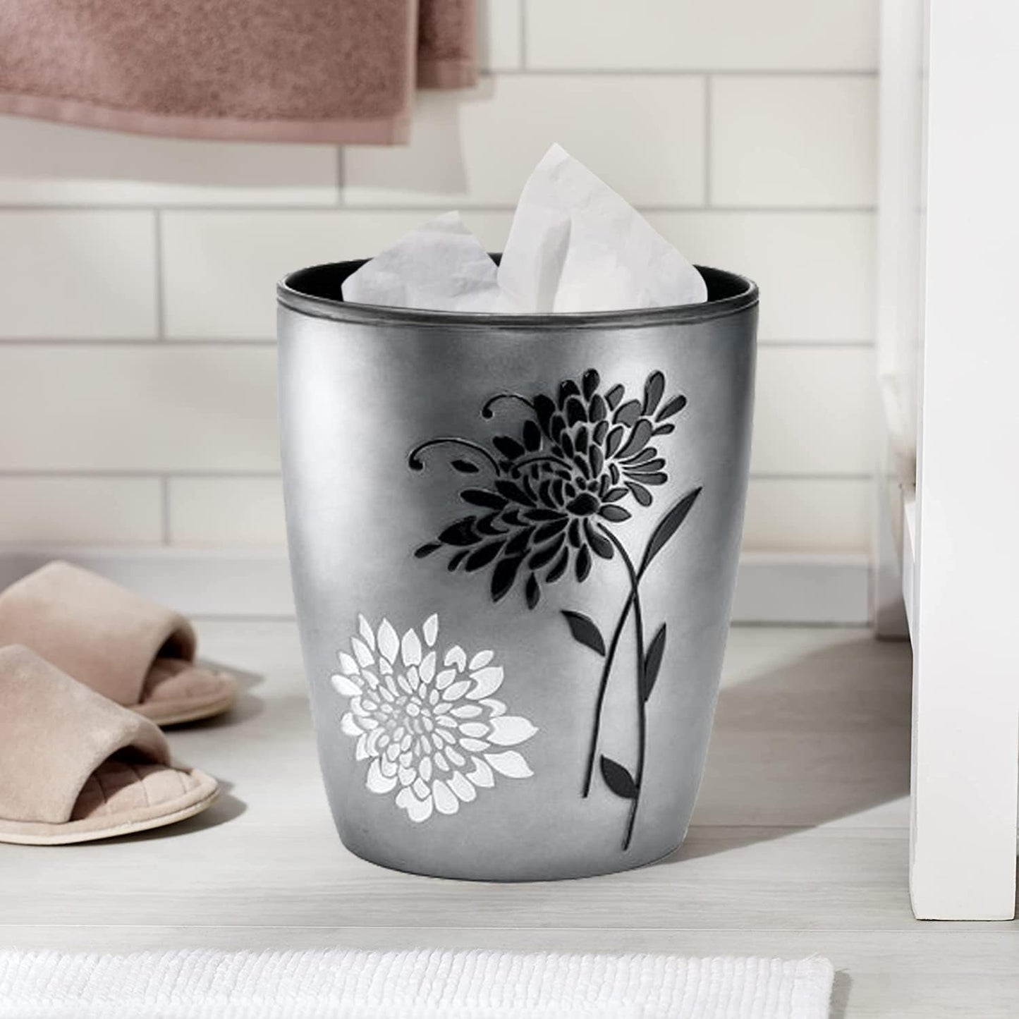 Zahari Home 2pc Erica Bathroom Decor Set Waste Basket for Bathroom & Tissue Cover Modern Classic Decor Stylish Unique
