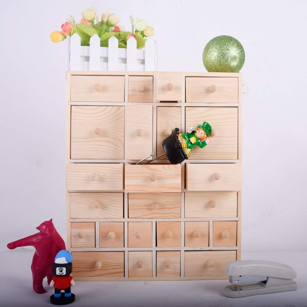 Vencer Wooden Countdown to Christmas Advent Calendar Storage Organizer with 24 Drawers,Jewelry Box,Desktop
