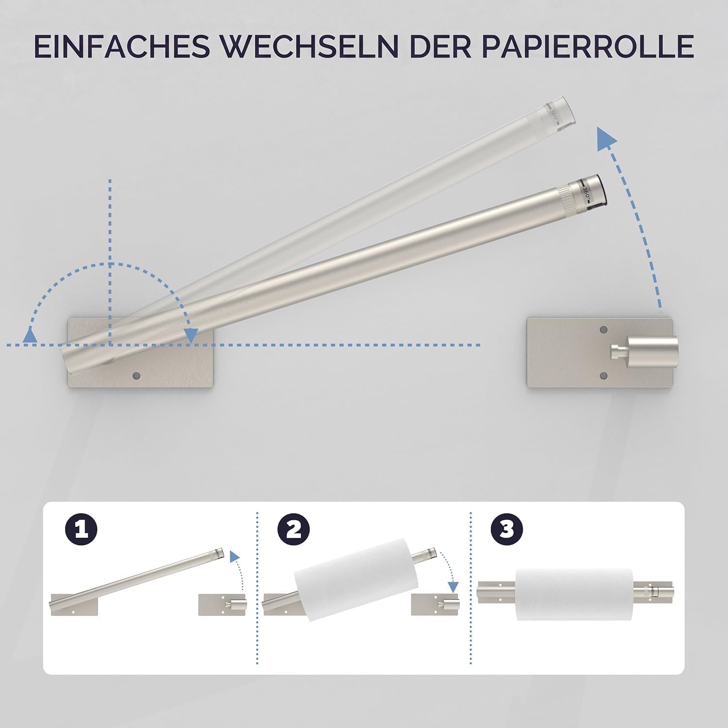 Paper Towel Holder Under Cabinet Self Adhesive Brushed Nickel | 304 Stainless Steel Post Pivoting Design Paper Towel