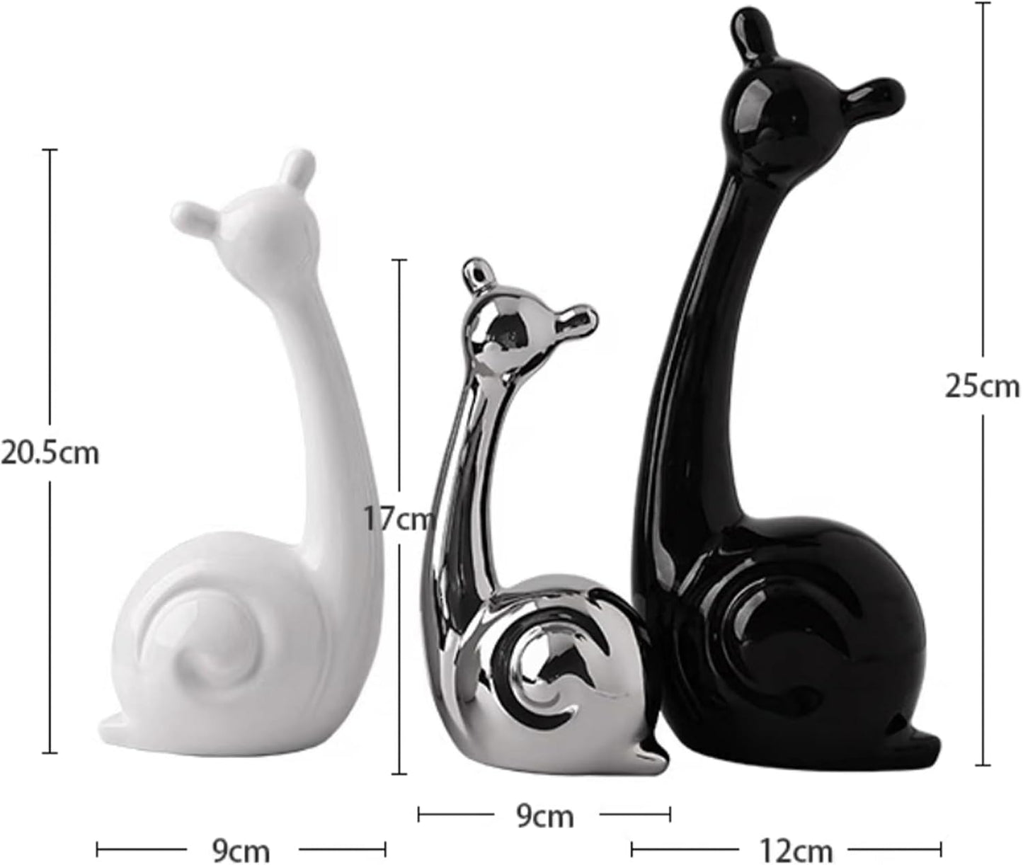 Modern Ceramic Statue Snail Home Decorations / Black, White and Bright Silver / 12 x 7 x 25