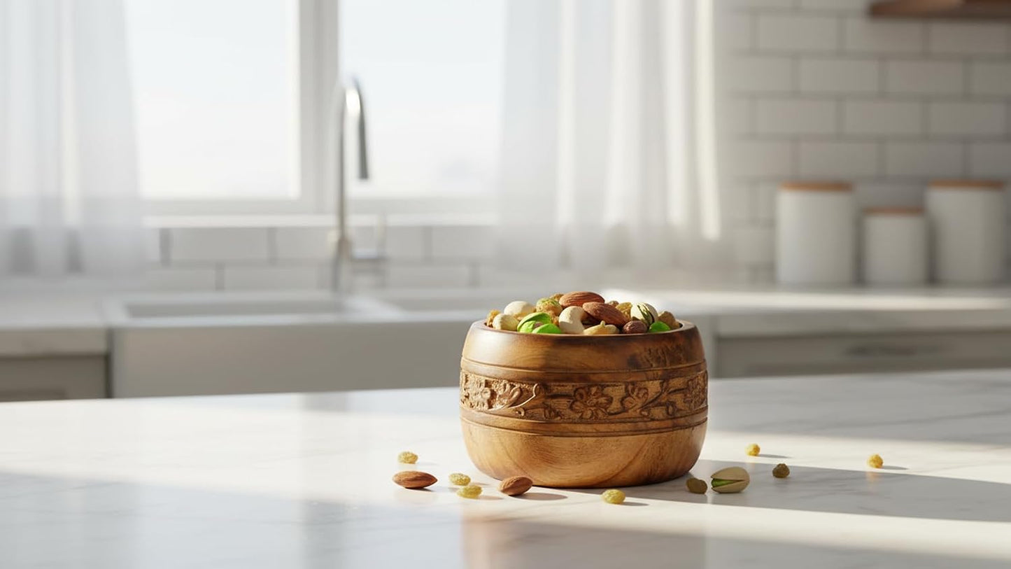 Handmade " Decorative Mango Wood Snack Serving Bowl For Dry Fruits Chips / Antique Finish / 5 x 3