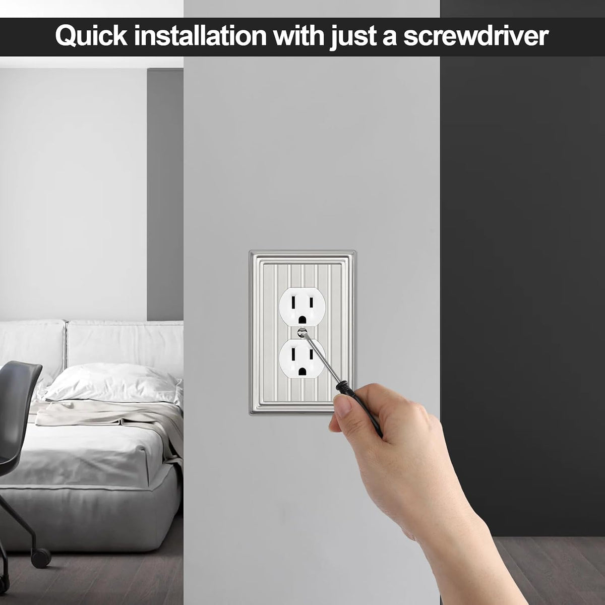 Metal 1 Gang Wall Plate Cover Duplex Outlet Cover Brushed Nickel 6 Pack | Decorative Switch Plates Outlet Cover, Light