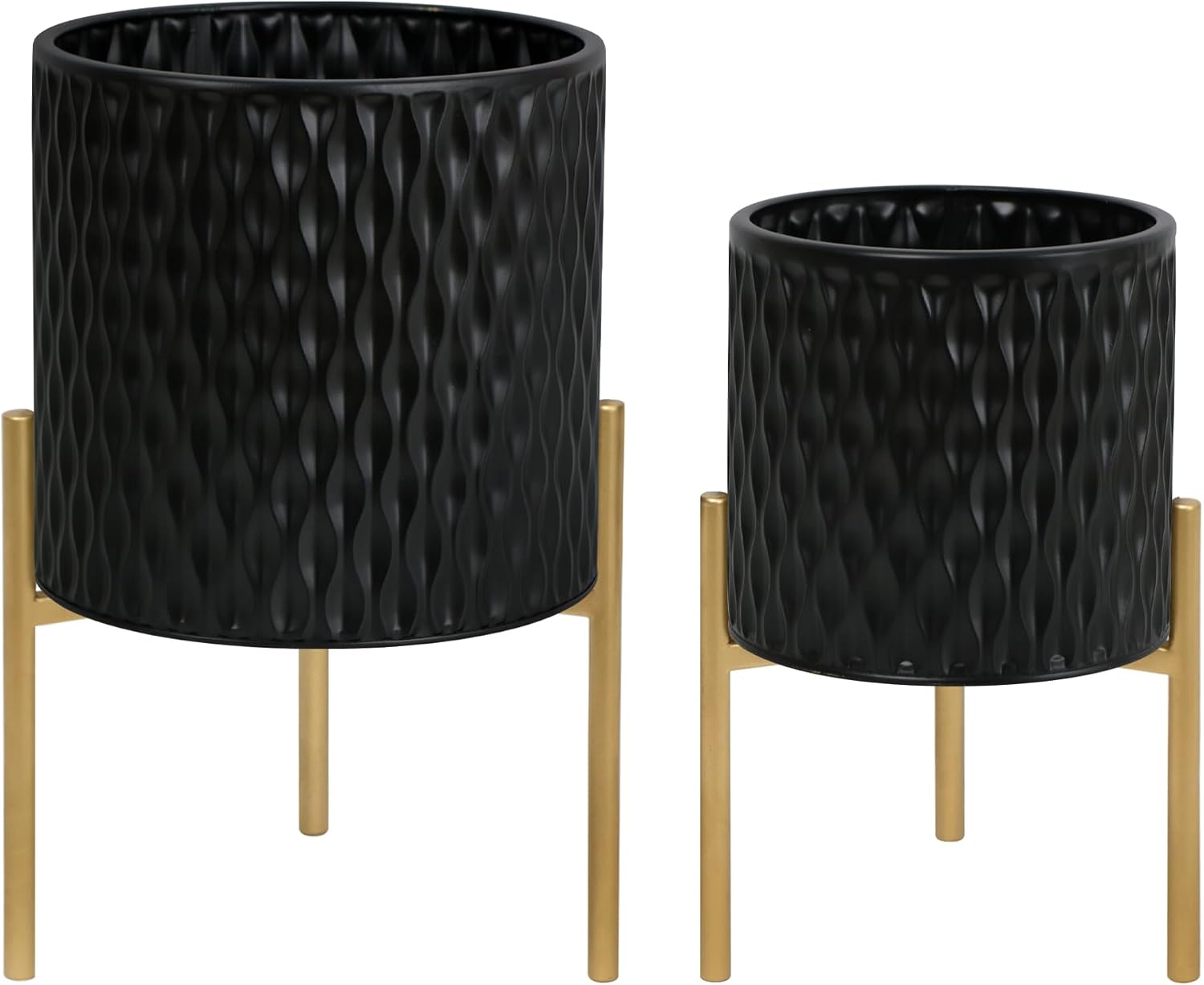 ARNIS Plants Pots with Stand, Set of 2 Planters, Unique Mid Century Decorative Metal Flower Pots with Drainage, 8.25 &