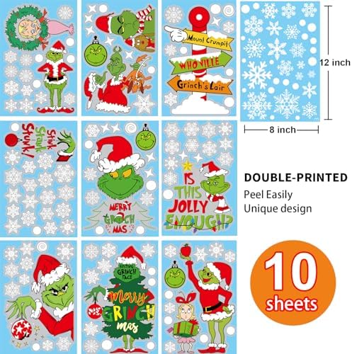 Christmas Window Clings Decorations for Glass Windows Winter Stickers Snowflakes Christmas Decorations Christmas Window Stickers for Holiday Window Clings Winter Decorations 10 Sheet
