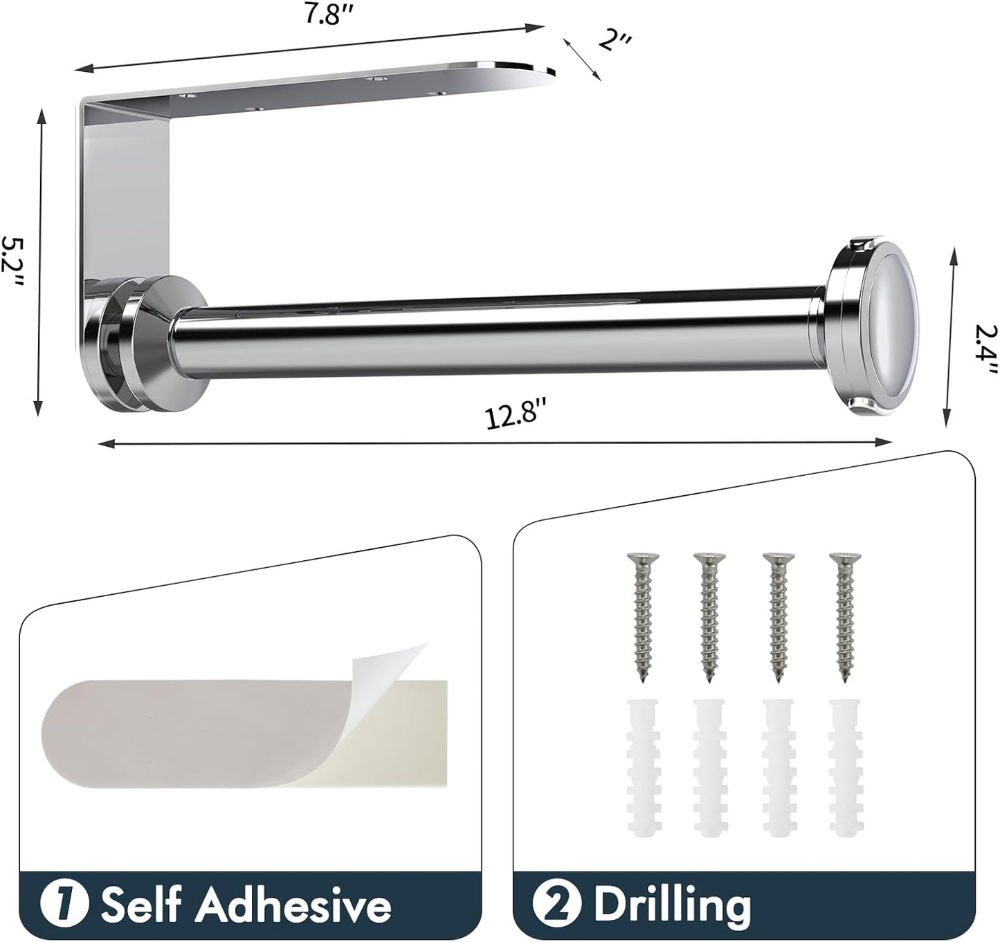 theaoo Paper Towel Holder Under Cabinet, One-Hand Tear, Wall Mount, Silver | Quick Release Knob For Easy Roll Loading.
