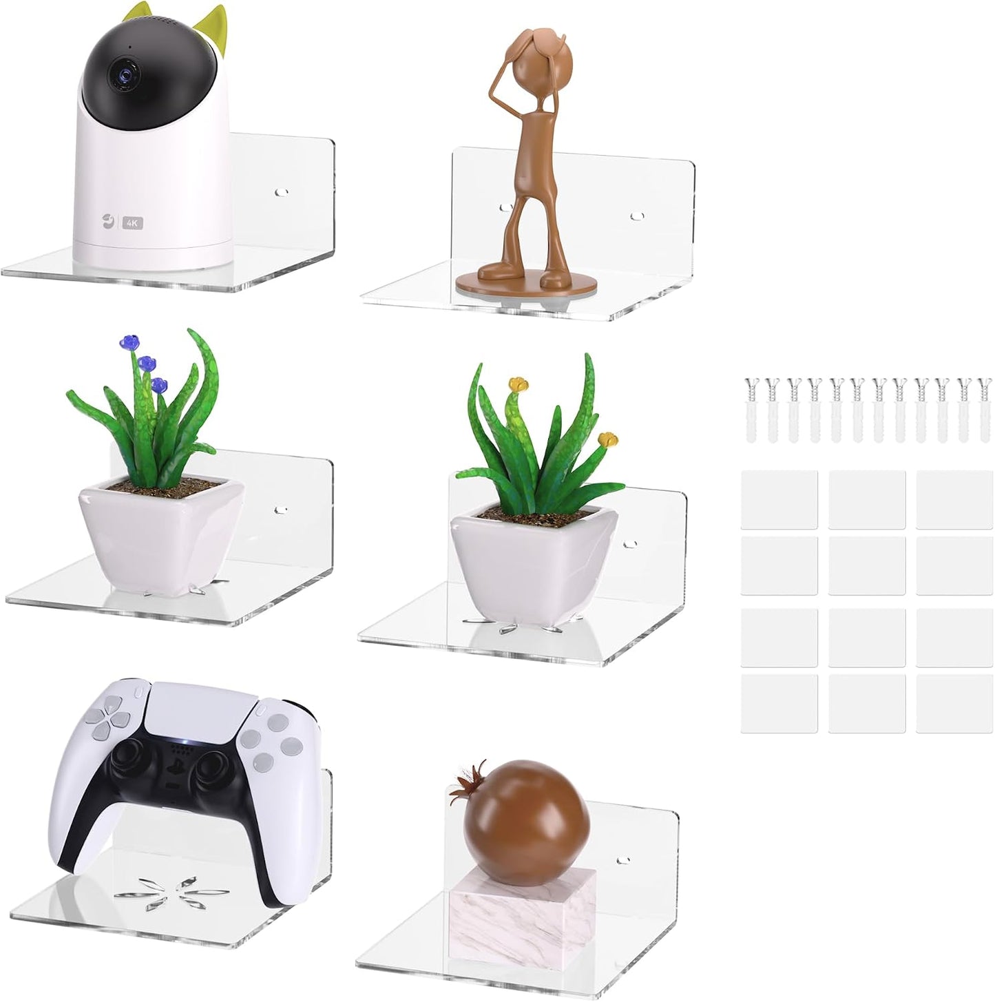 Acrylic Wall Shelves,Clear 6 inch Floating Shelves for Display,Echo,Cameras,Speaker,Router Wall Mounted Transparent