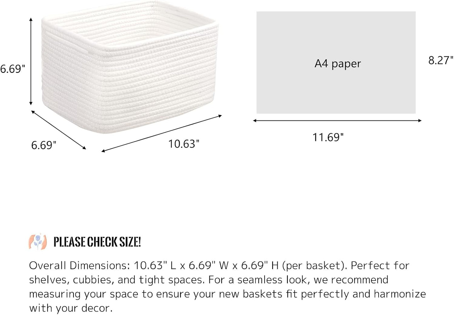 Bathroom Storage Basket / White / 10.6 x 6.7 x 6.7