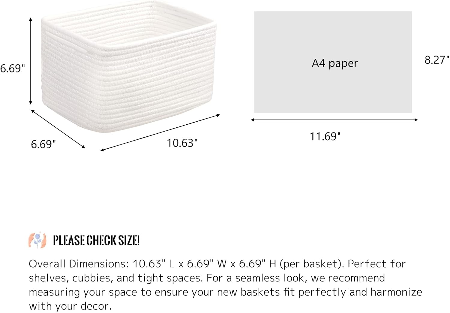 Bathroom Storage Basket / White / 10.6 x 6.7 x 6.7
