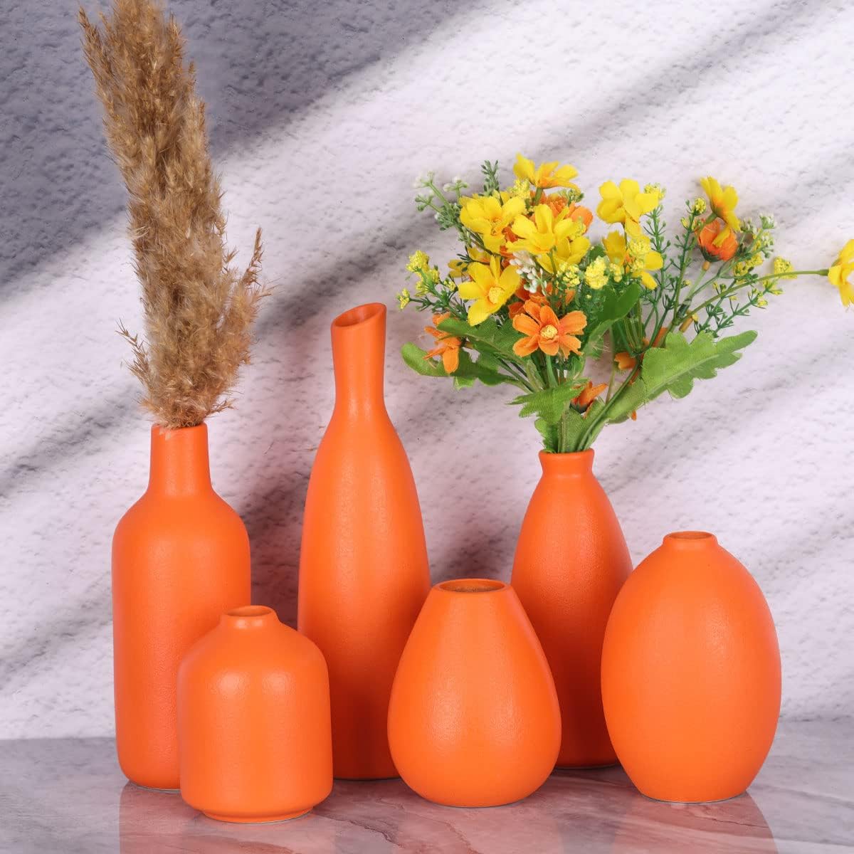 Orange Ceramic Bud Vases / Orange Set / Set of 6