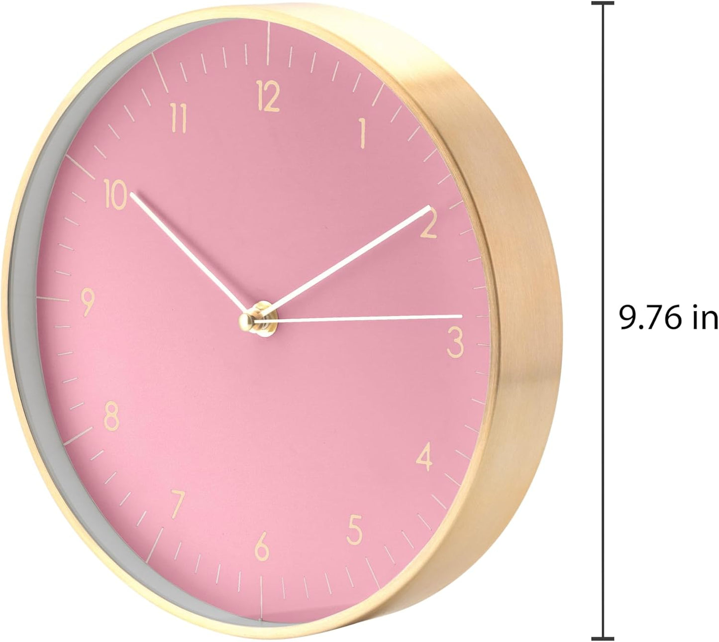 Modern Silent Quartz Wall Clock, 10in, Pink & Gold | Simple & Trendy, Gifting ideas, Analog, Easy-to-read, Battery