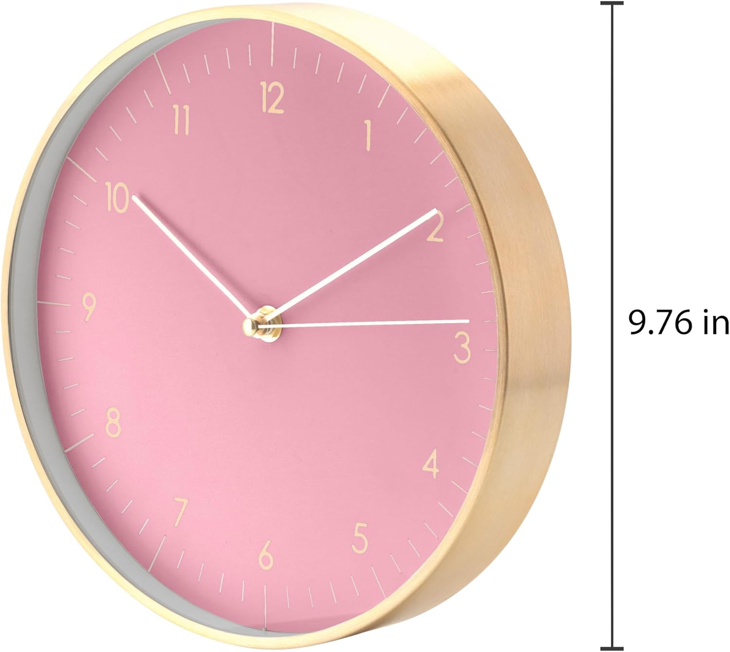 Modern Silent Quartz Wall Clock, 10in, Pink & Gold | Simple & Trendy, Gifting ideas, Analog, Easy-to-read, Battery