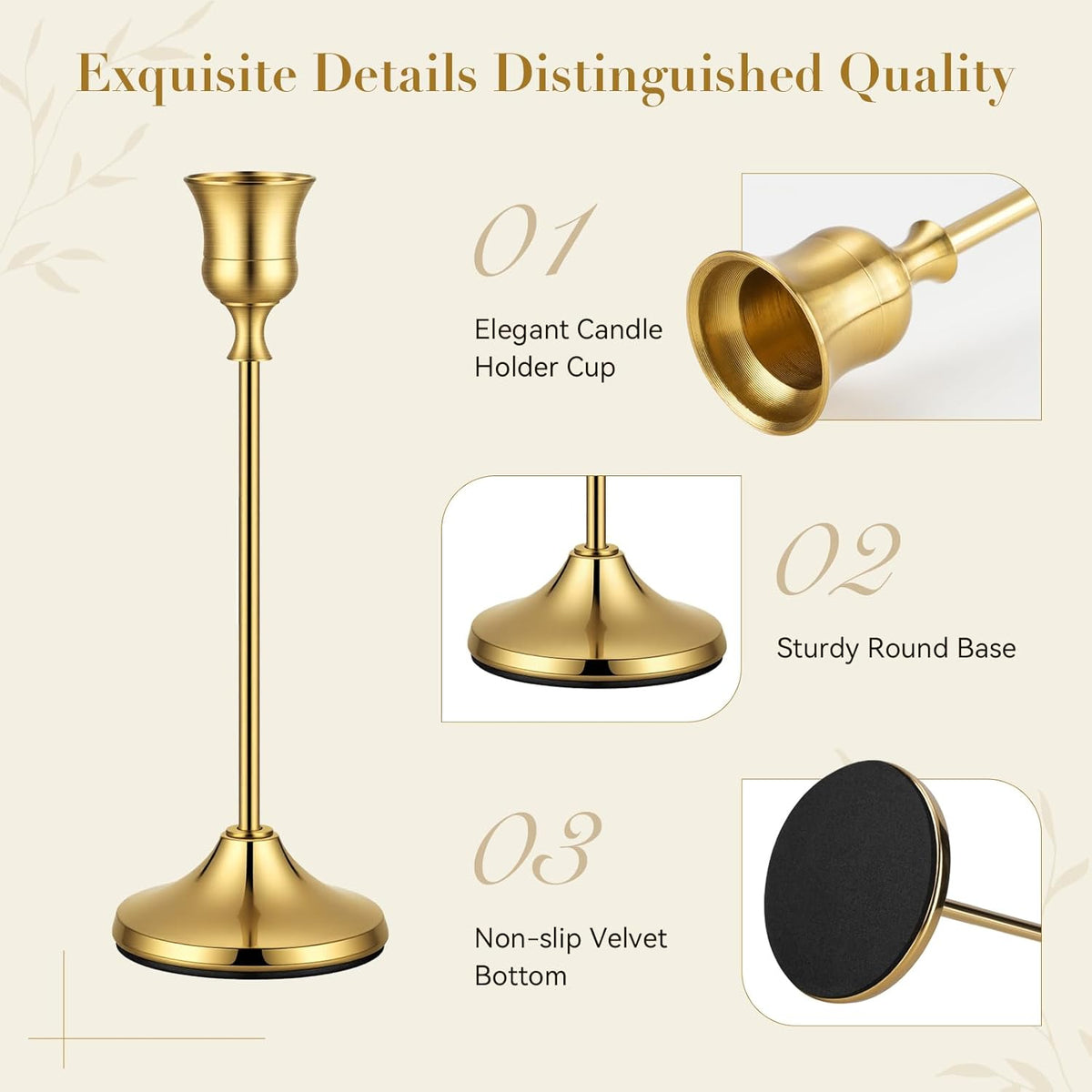 48Pack （16 Sets） Brass Gold Metal Taper Candle Holders Candlestick Holders - Candle Holder for Halloween Decorations