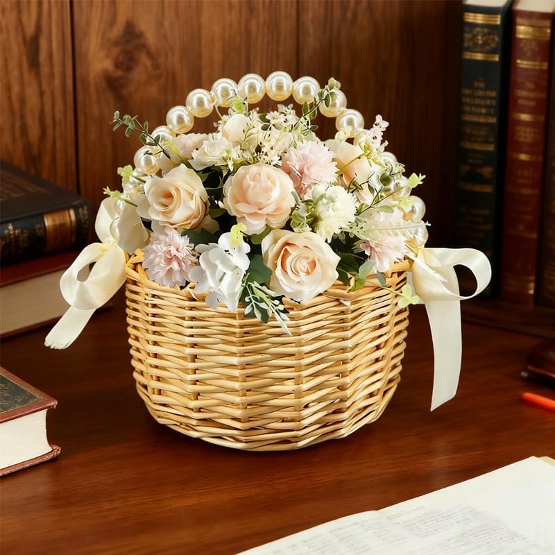 Wicker Rattan Flower Girl Basket / Natural Two Piece / Set of 2