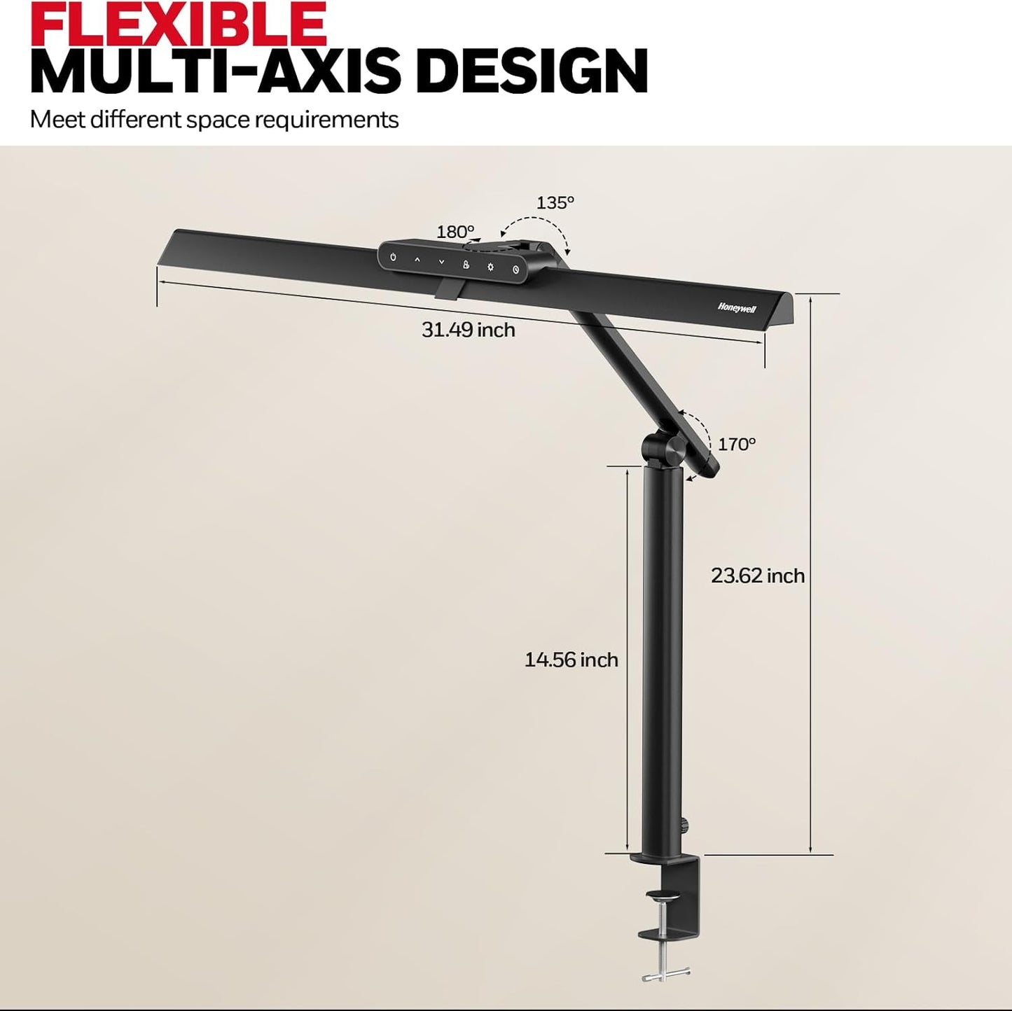 Honeywell HJ1 Sunturalux LED Clamp Desk Lamp 1200LM for Home Office | CRI≥97, 3000K-5700K, Low Blue Light