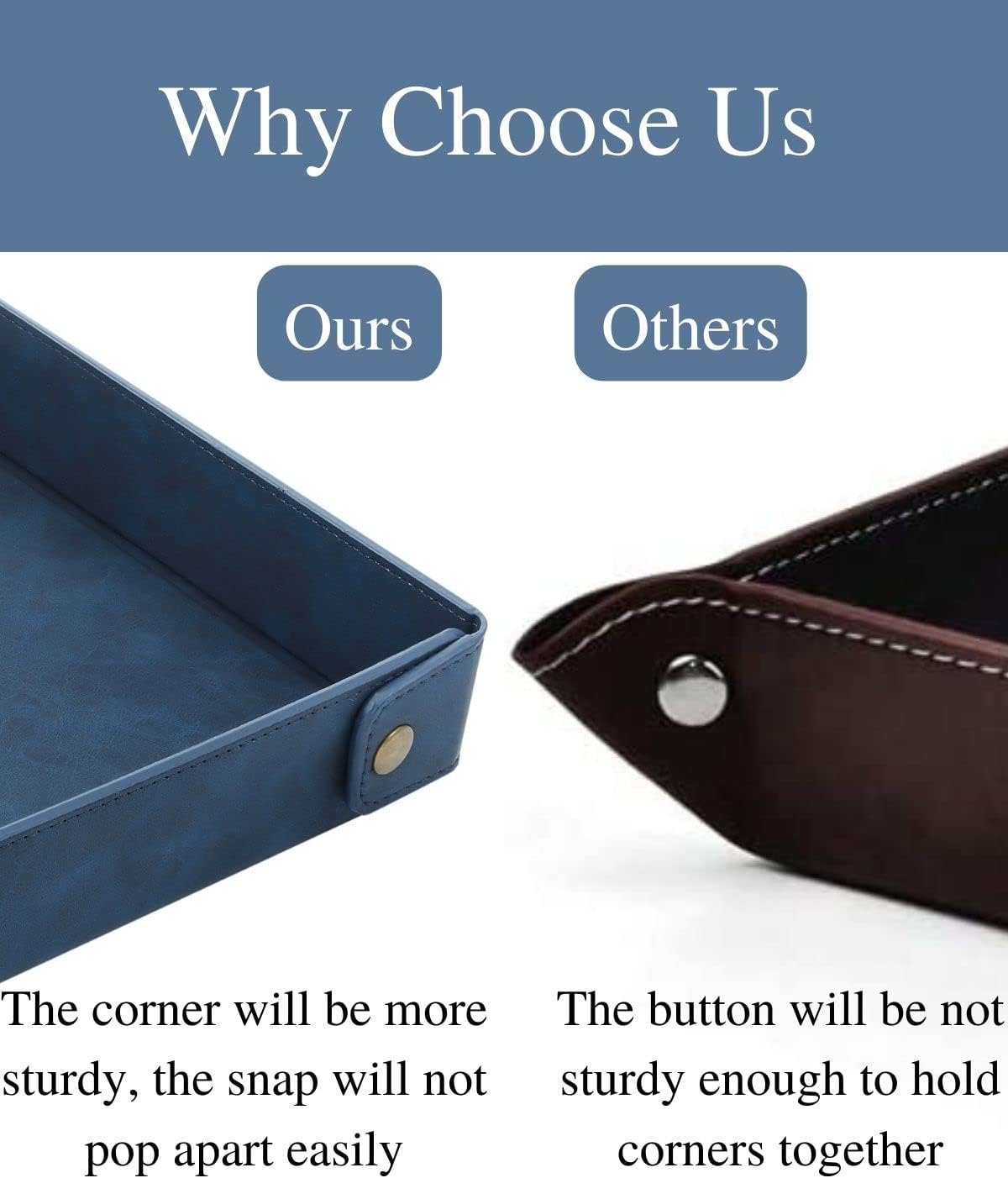 Faux Leather Valet Tray Organizer for Men / Blue / Rectangle